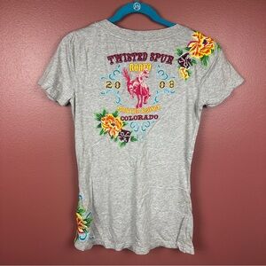 Johnny Was Twisted Spur Rodeo Gray T-Shirt with Colorful Embroidery
